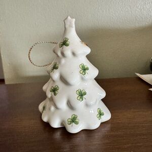 White Ceramic Christmas Tree Ornament with Green Shamrocks